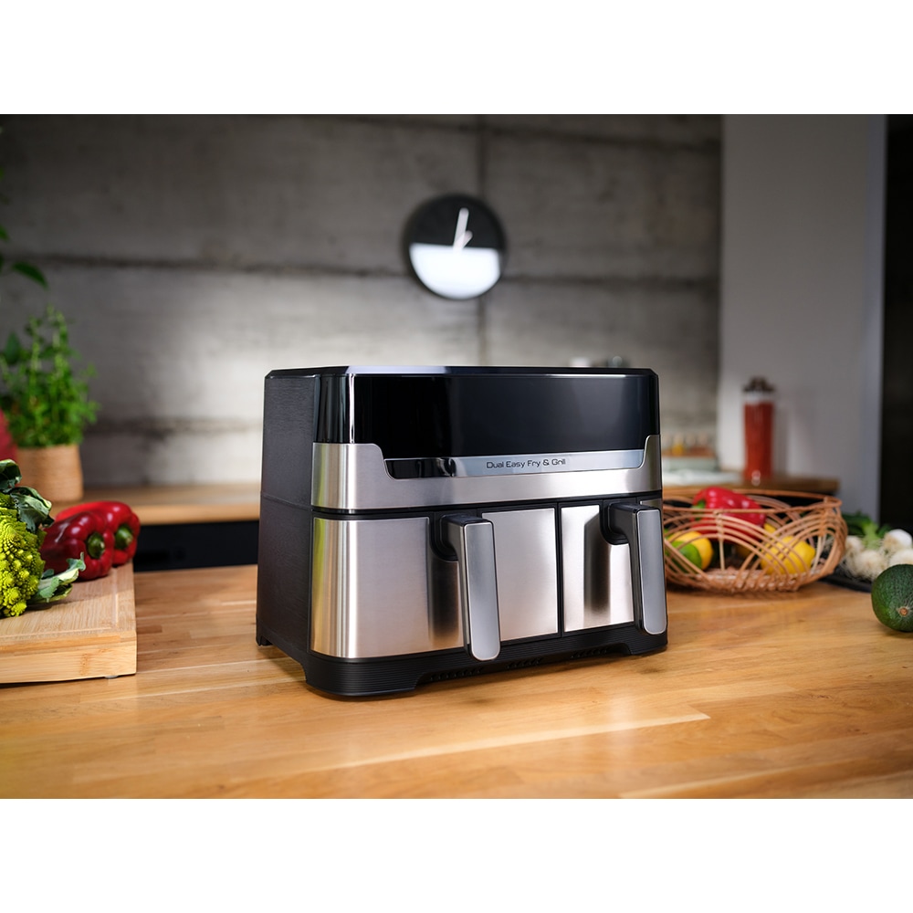 Friteuza cu aer cald dubla TEFAL Easy Fry&Gril EY905D10, 2.4kg, 8.3l, 2700W, negru-argintiu