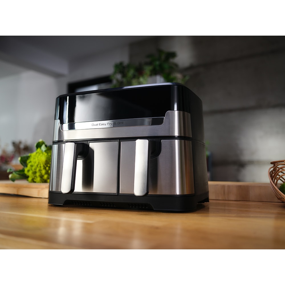 Friteuza cu aer cald dubla TEFAL Easy Fry&Gril EY905D10, 2.4kg, 8.3l, 2700W, negru-argintiu