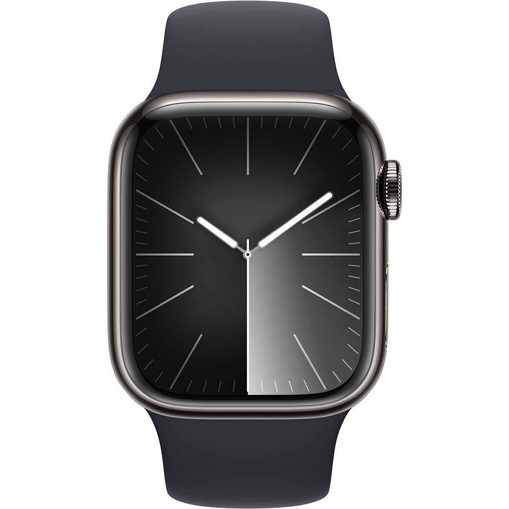 APPLE Watch Series 9, GPS + Cellular, 41mm Graphite Stainless Steel Case, Midnight Sport Band - S/M