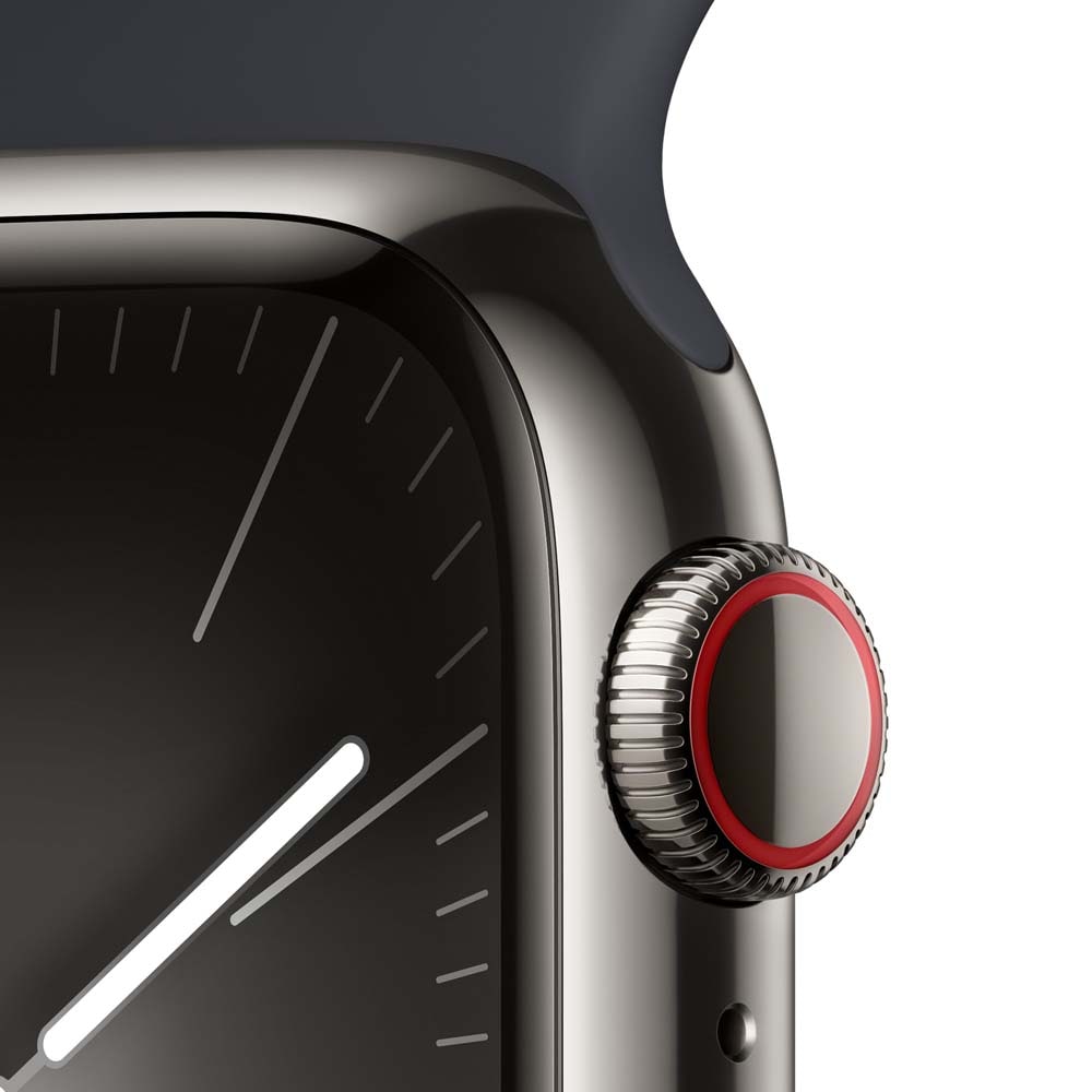 APPLE Watch Series 9, GPS + Cellular, 41mm Graphite Stainless Steel Case, Midnight Sport Band - S/M