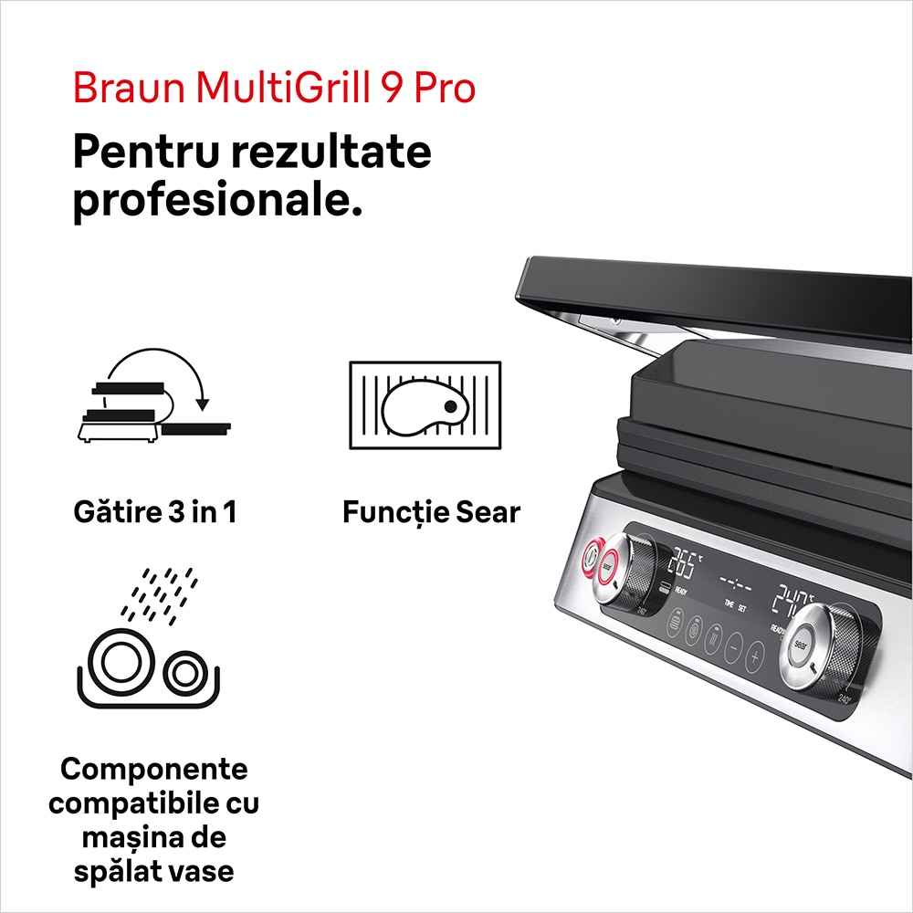 Gratar electric BRAUN MultiGrill 9 Pro CG9140, 2200W, argintiu-negru 