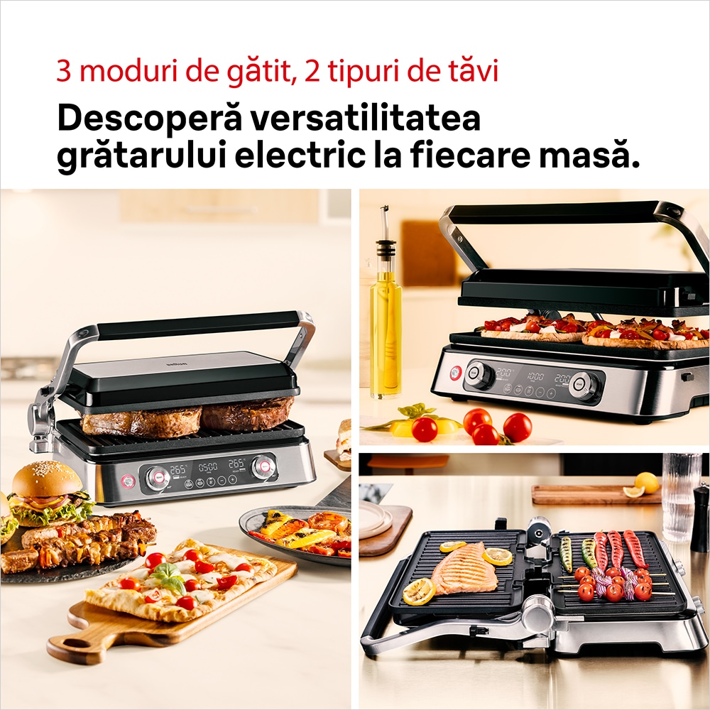 Gratar electric BRAUN MultiGrill 9 Pro CG9140, 2200W, argintiu-negru 