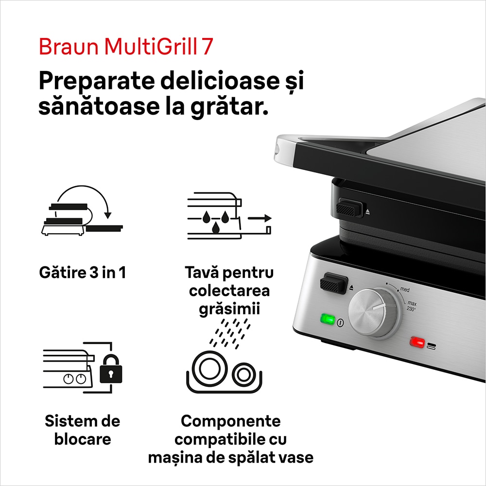 Gratar electric BRAUN MultiGrill CG7020, 2000W, argintiu-negru 