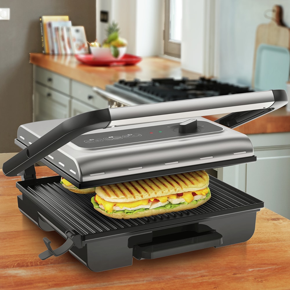 Gratar electric TEFAL Inicio Grill GC242D38, 2000W, functie Panini, termostat, argintiu-negru