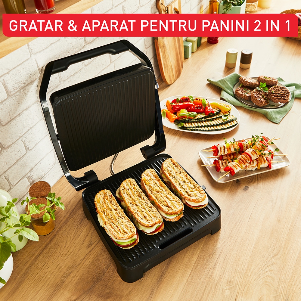 Gratar electric TEFAL Inicio Adjust GC272D10, 2180W, functie Panini, argintiu-negru