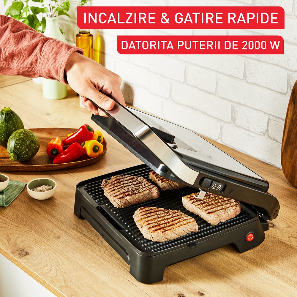 Gratar electric TEFAL Inicio Adjust GC272D10, 2180W, functie Panini, argintiu-negru