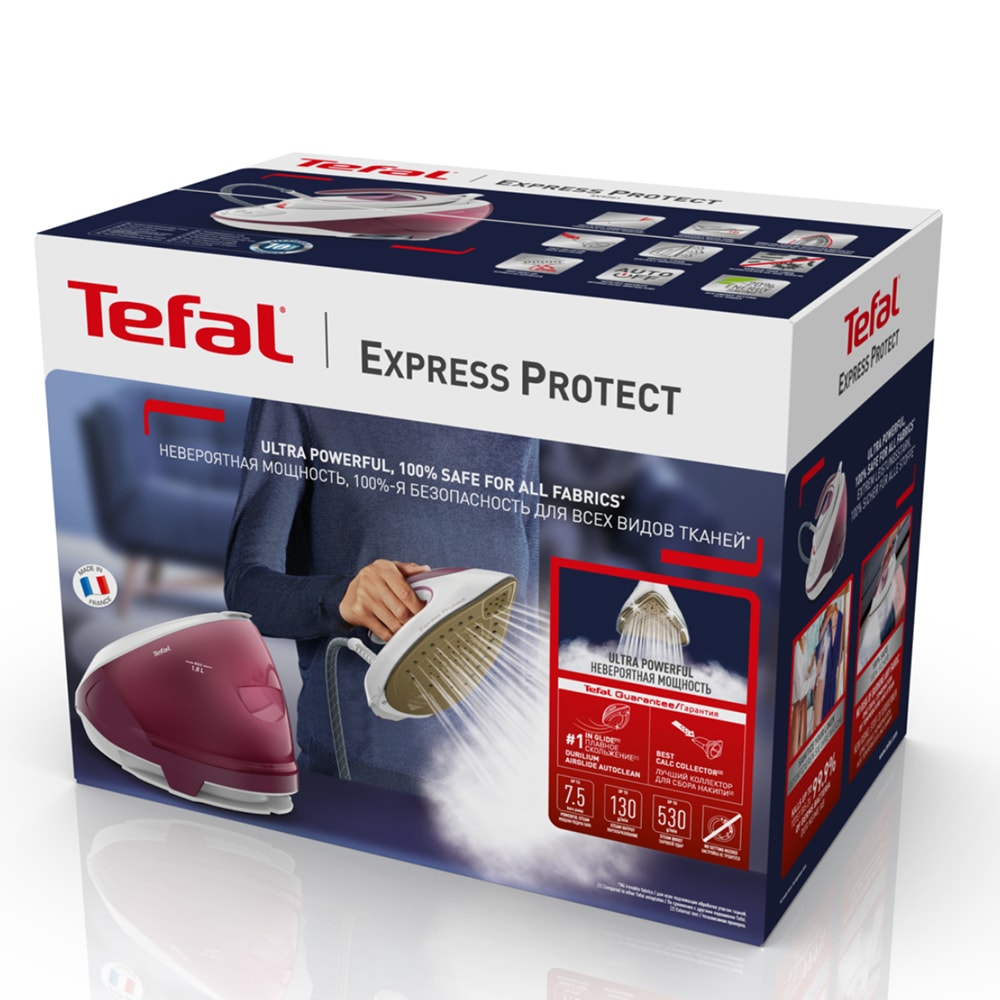 Statie de calcat TEFAL Express Protect SV9201E0, 2800W, 530g/min, 1.8l, talpa Durilium AirGlide, mov-alb