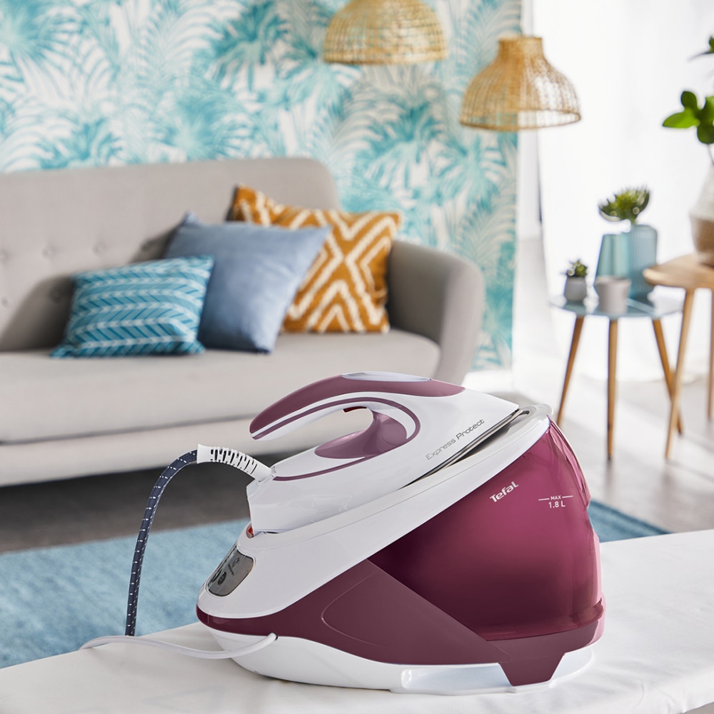 Statie de calcat TEFAL Express Protect SV9201E0, 2800W, 530g/min, 1.8l, talpa Durilium AirGlide, mov-alb