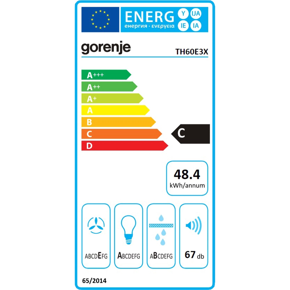 Hota incorporabila telescopica GORENJE TH60E3X, 1 motor, 350 m3/h, L 60 cm, inox