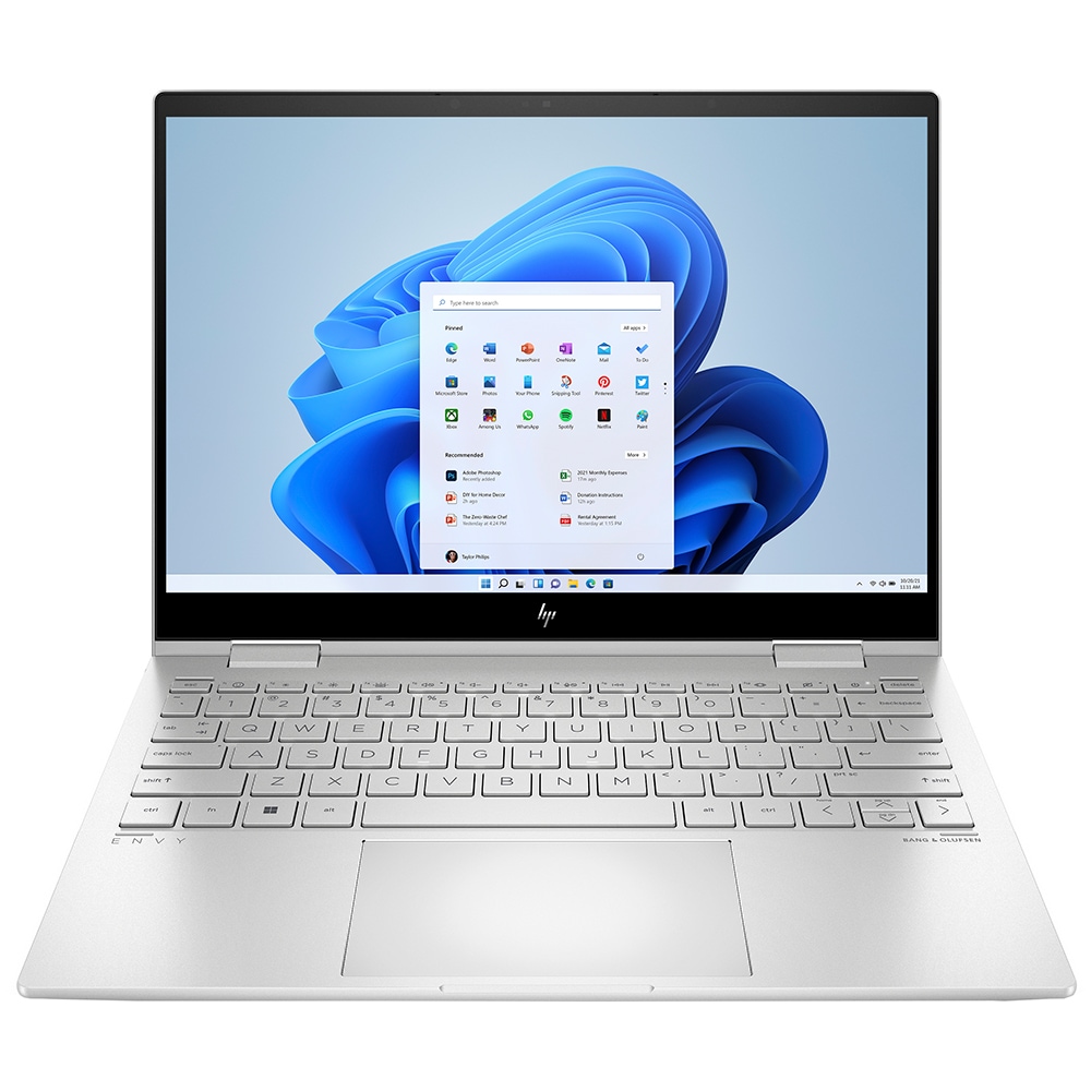 Laptop 2 in 1 HP Envy x360 13-bf0021nn, Intel Core i5-1230U pana la 4.4GHz, 13.3" WUXGA Touch, 16GB, SSD 512GB, Intel Iris Xe Graphics, Windows 11 Home, argintiu