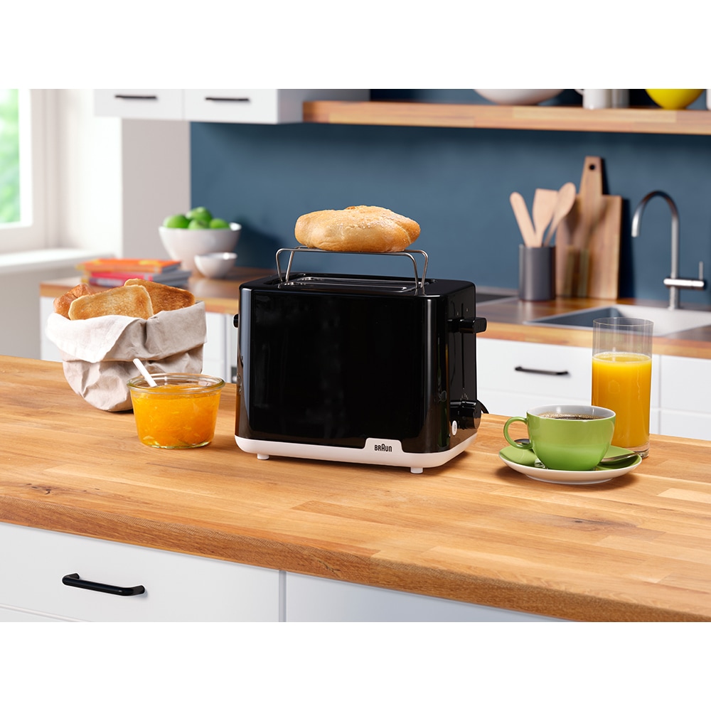 Prajitor de paine BRAUN Breakfast 1 HT1010WH, 2 felii, 900W, alb-negru 