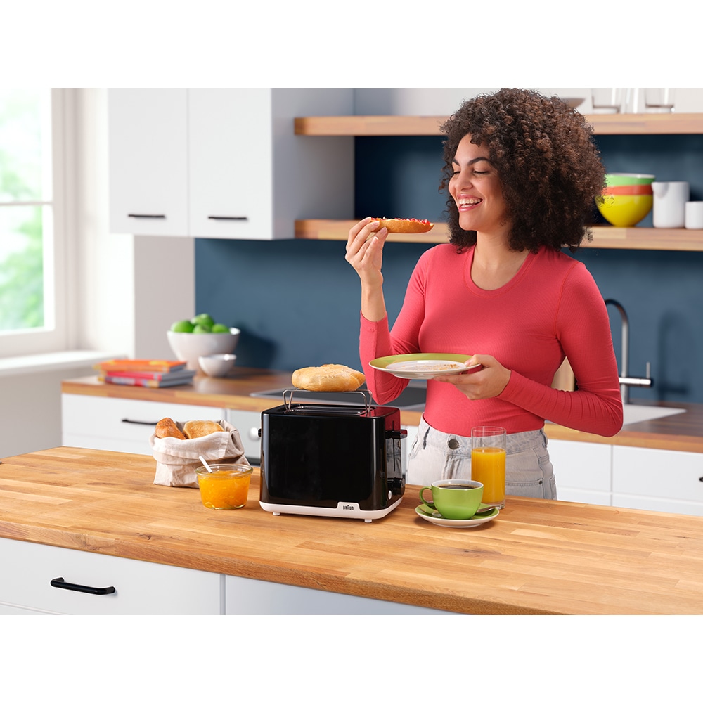 Prajitor de paine BRAUN Breakfast 1 HT1010WH, 2 felii, 900W, alb-negru 
