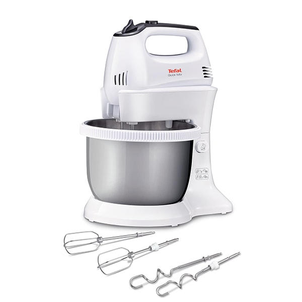 Mixer cu bol TEFAL Quick Mix HT312138, 3.5l, 300W, 5 trepte viteza, alb-argintiu