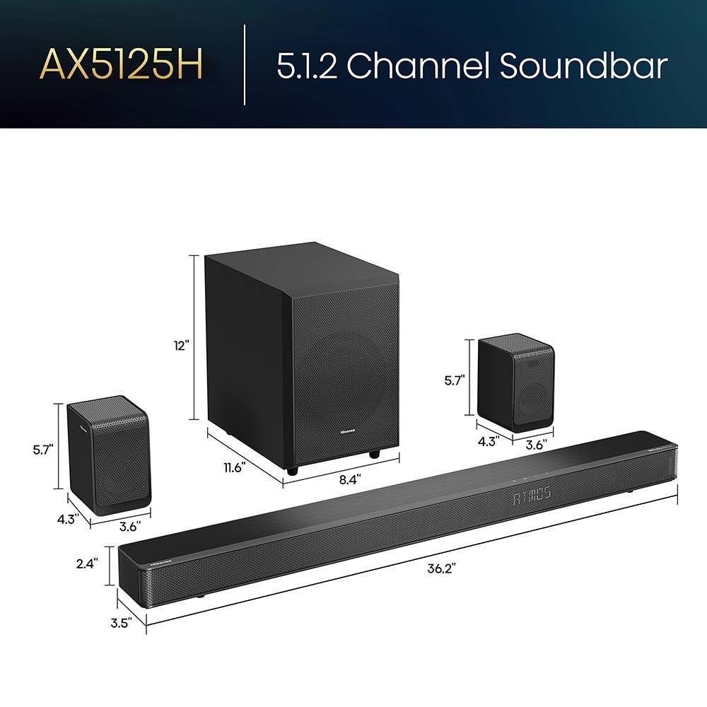 Soundbar HISENSE AX5125H, 5.1.2, 500W, Bluetooth, Subwoofer Wireless, Dolby, negru
