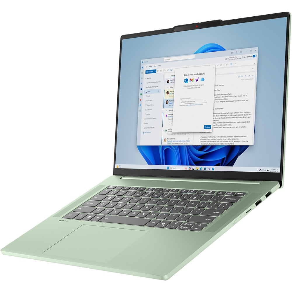 Laptop LENOVO IdeaPad Slim 5 15ARP10, AMD Ryzen 7 7735HS pana la 4.75GHz, 15.3" WUXGA, 16GB, SSD 1TB, AMD Radeon 680M Graphics, Free Dos, Seafoam Green