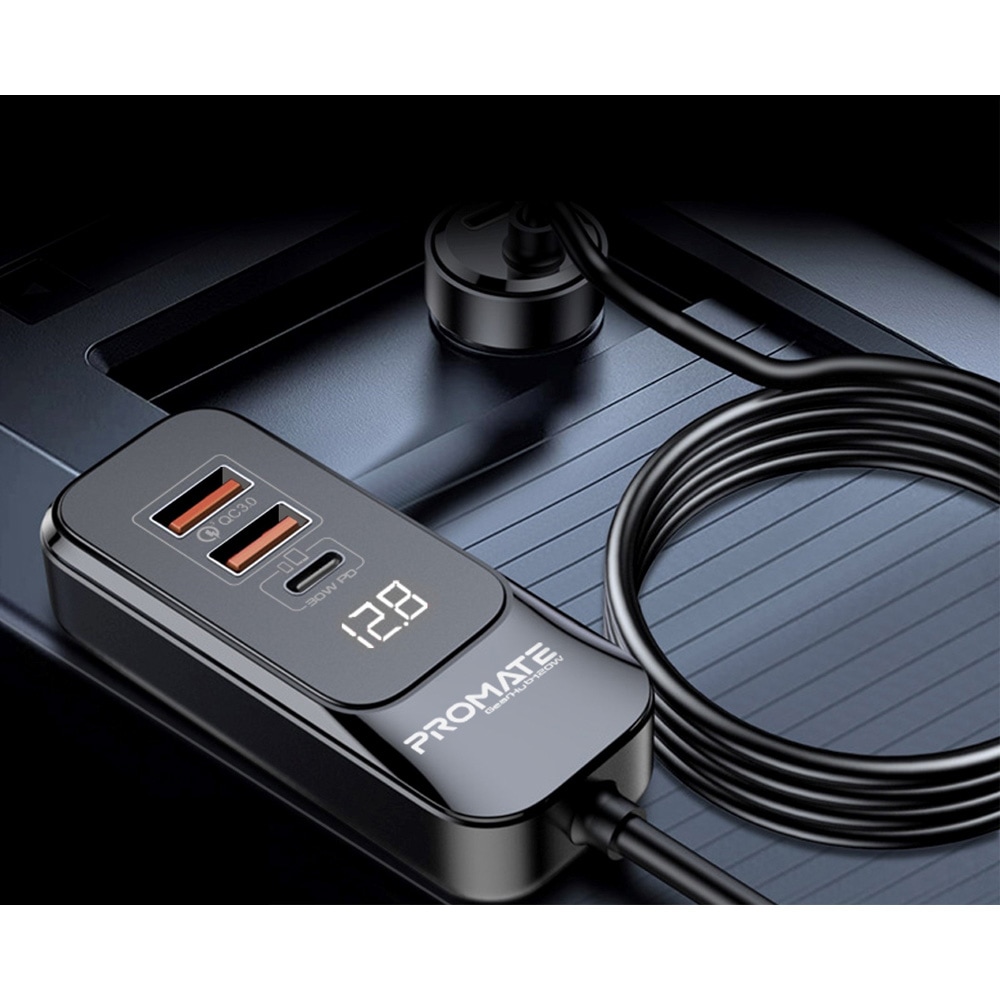 Incarcator auto PROMATE GearHub-120W, 2x30W USB-C Power Delivery, 2x 30W USB-A Quick Charge, negru