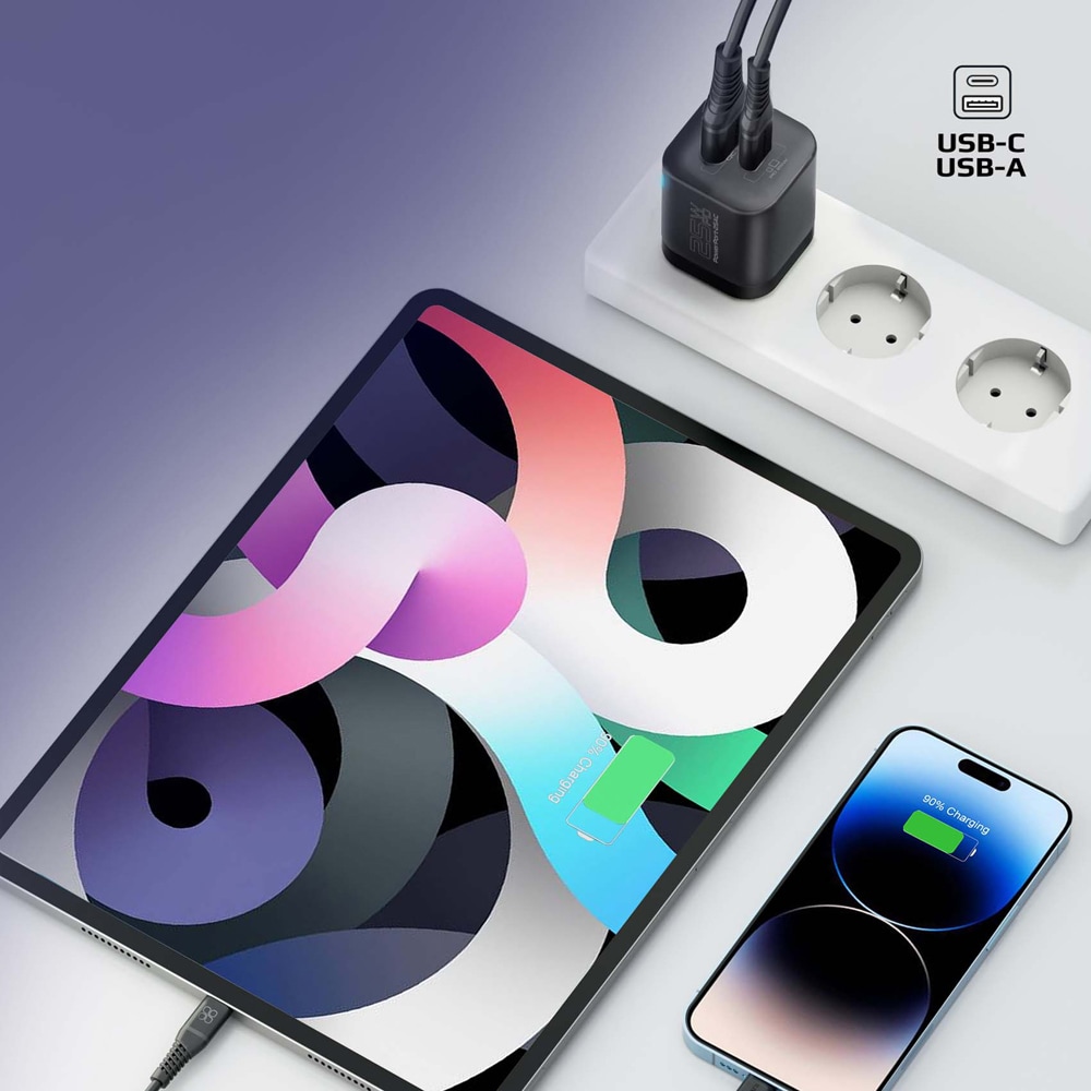 Incarcator retea PROMATE PowerPort-25AC, 1xUSB-C Power Delivery 25W, 1xUSB-A Quick Charge 18W, negru