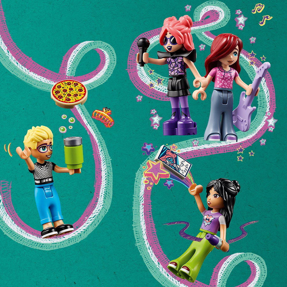 LEGO Friends: Autocar de turneu pentru staruri pop 42619, 8 ani+, 845 piese