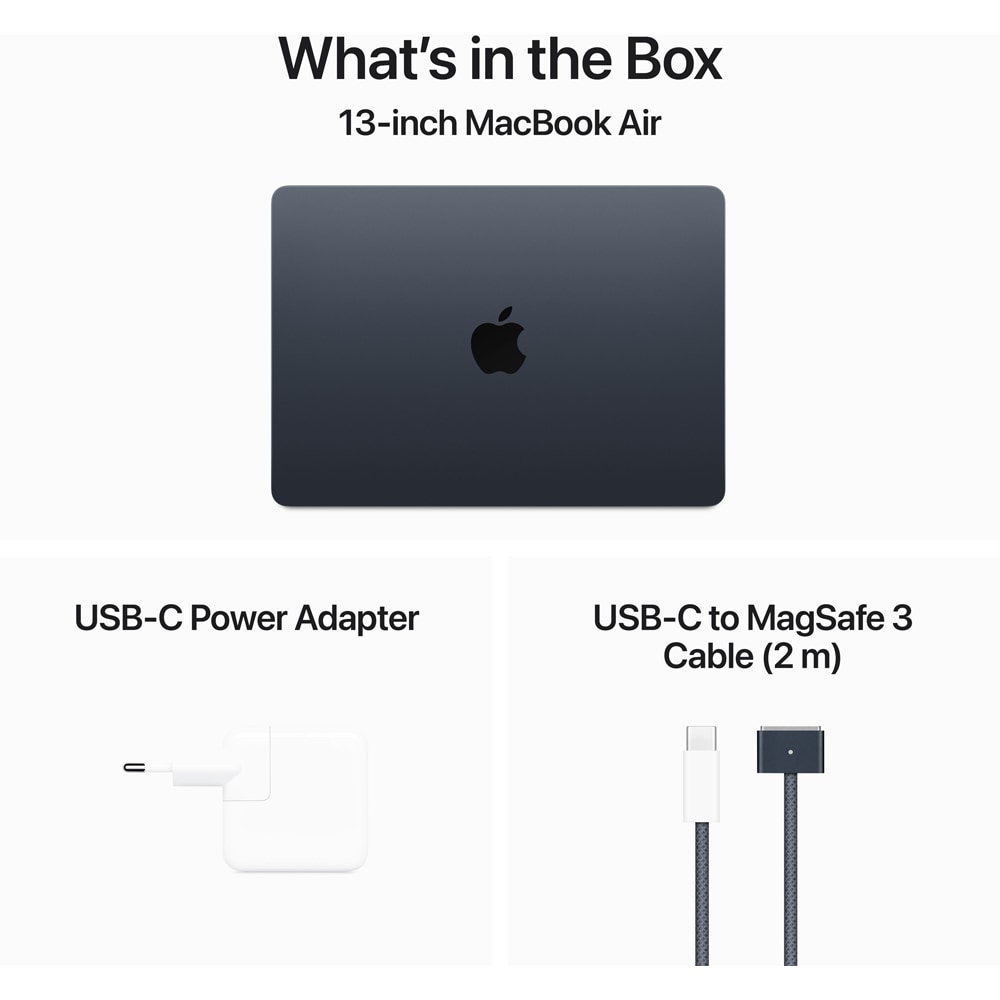 Laptop APPLE MacBook Air 13 mrxv3ze/a, Apple M3, 13.6" Retina Display, 8GB, SSD 256GB, 8-core GPU, macOS Sonoma, Midnight, Tastatura layout INT