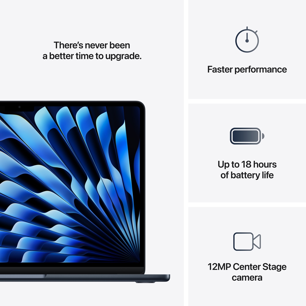 Laptop APPLE MacBook Air 13 mw123ro/a, Apple M4, 13.6" Retina Display, 16GB, SSD 256GB, 8-core GPU, macOS Sequoia, Midnight, Tastatura layout INT, Manual RO