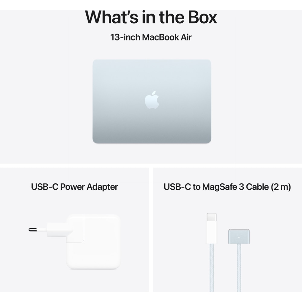 Laptop APPLE MacBook Air 13 mc6t4ro/a, Apple M4, 13.6" Retina Display, 16GB, SSD 256GB, 8-core GPU, macOS Sequoia, Sky Blue, Tastatura layout INT, Manual RO