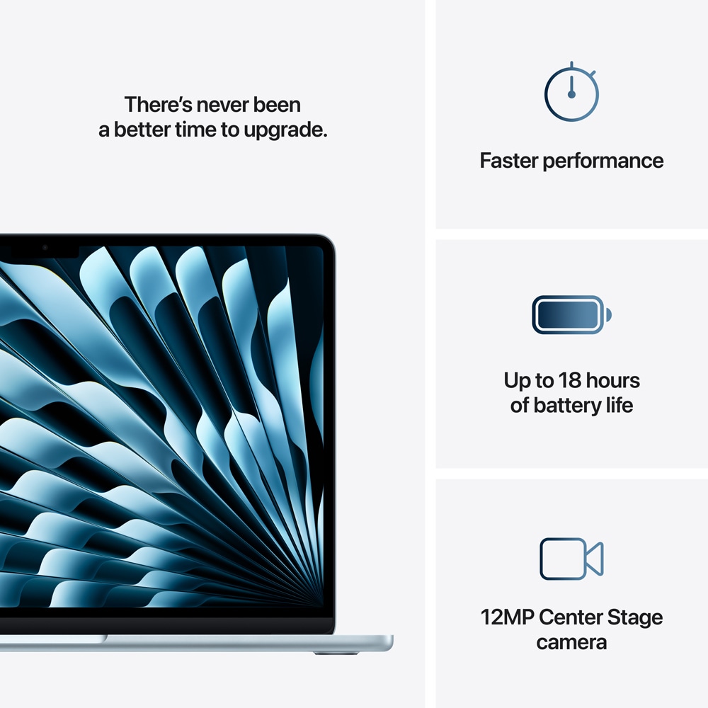 Laptop APPLE MacBook Air 13 mc6t4ro/a, Apple M4, 13.6" Retina Display, 16GB, SSD 256GB, 8-core GPU, macOS Sequoia, Sky Blue, Tastatura layout INT, Manual RO