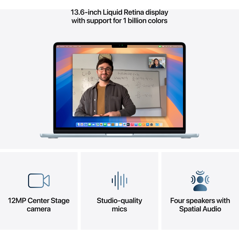 Laptop APPLE MacBook Air 13 mc6t4ro/a, Apple M4, 13.6" Retina Display, 16GB, SSD 256GB, 8-core GPU, macOS Sequoia, Sky Blue, Tastatura layout INT, Manual RO