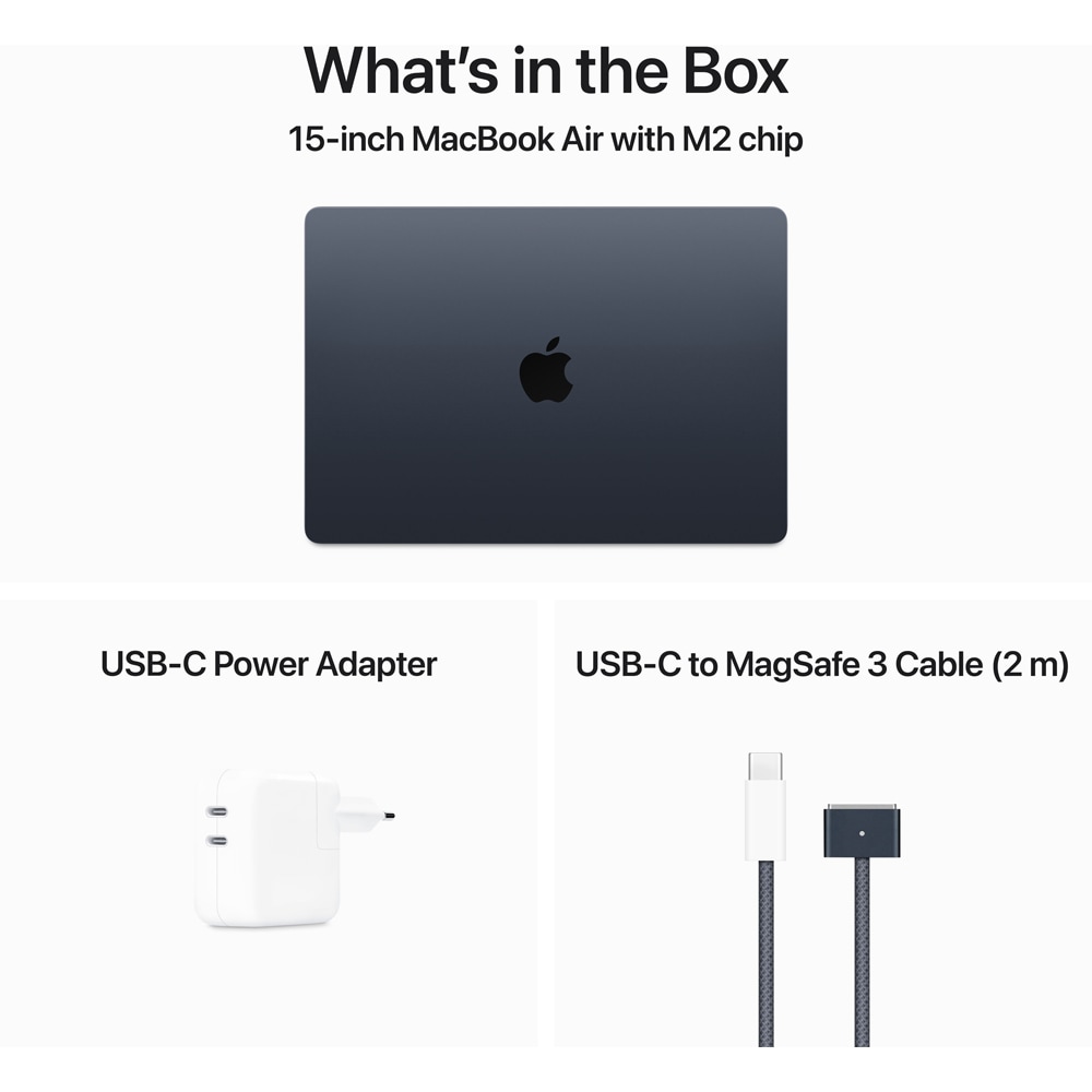 Laptop APPLE MacBook Air 15 mqkw3ro/a, Apple M2, 15.3" Retina Display, 8GB, SSD 256GB, 10-core GPU, macOS Ventura, Midnight, Tastatura layout RO