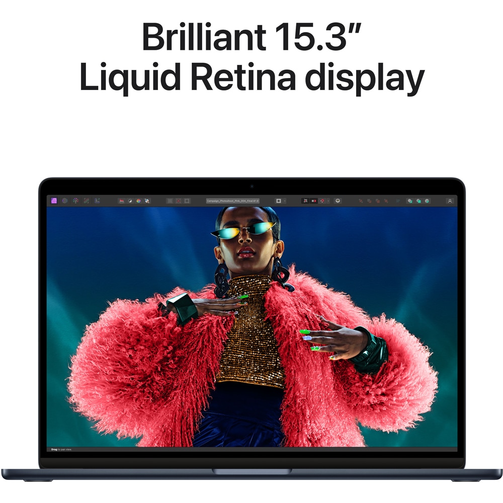 Laptop APPLE MacBook Air 15 mryu3ze/a, Apple M3, 15.3" Retina Display, 8GB, SSD 256GB, 10-core GPU, macOS Sonoma, Midnight, Tastatura layout INT