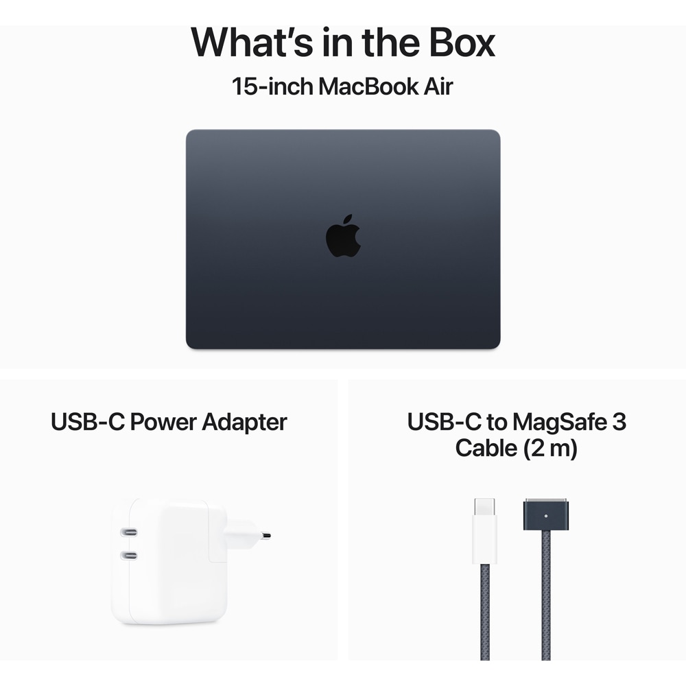 Laptop APPLE MacBook Air 15 mryu3ze/a, Apple M3, 15.3" Retina Display, 8GB, SSD 256GB, 10-core GPU, macOS Sonoma, Midnight, Tastatura layout INT