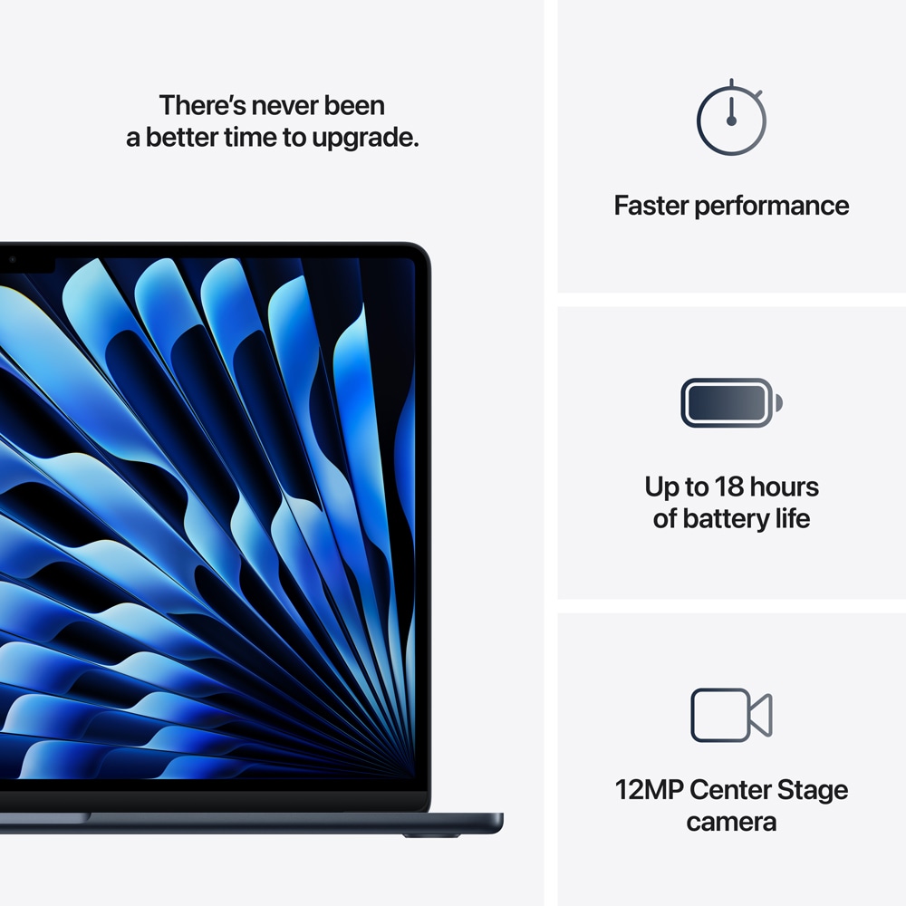 Laptop APPLE MacBook Air 15 mw1l3ro/a, Apple M4, 15.3" Retina Display, 16GB, SSD 256GB, 10-core GPU, macOS Sequoia, Midnight, Tastatura layout INT, Manual RO
