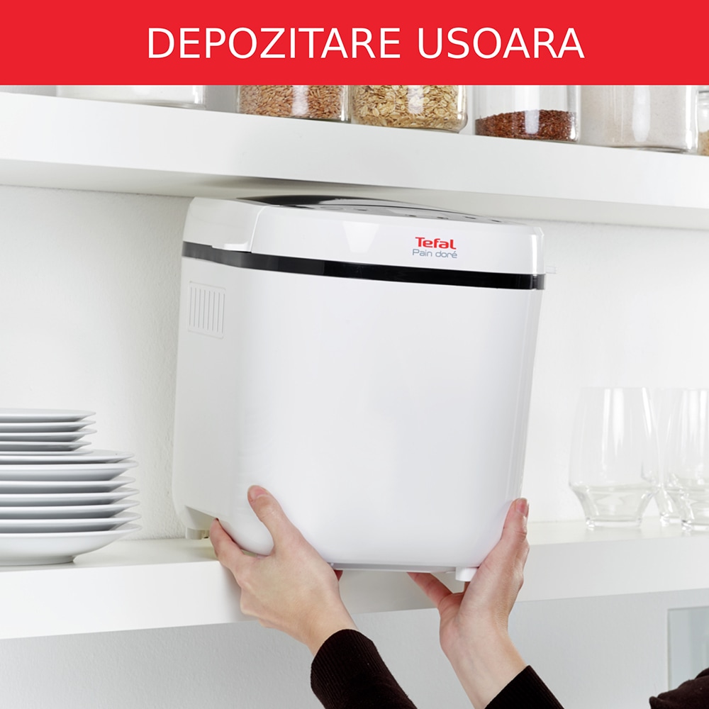 Masina de copt paine TEFAL Pain Dore PF210138, 1kg, 12 programe, 720W, alb-negru