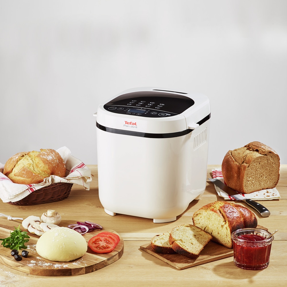 Masina de copt paine TEFAL Pain Dore PF210138, 1kg, 12 programe, 720W, alb-negru