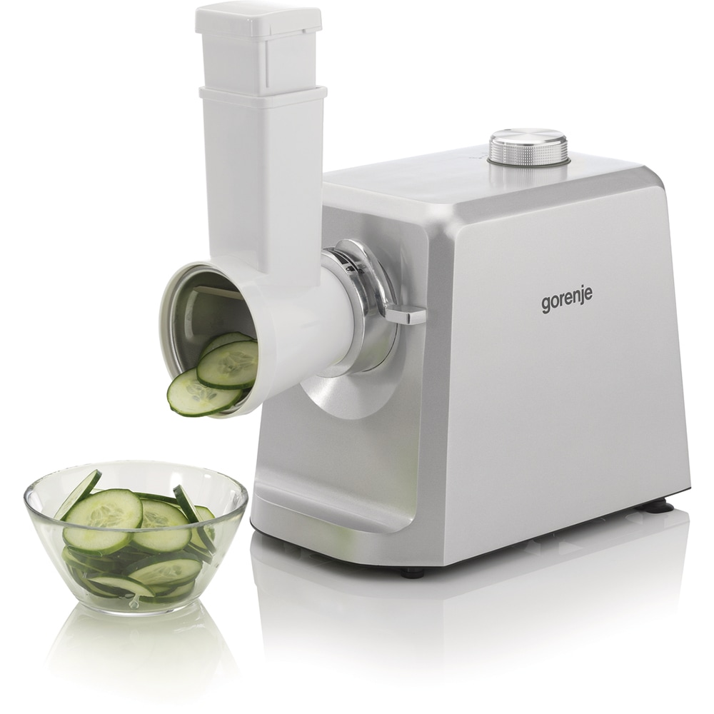 Masina de tocat carne GORENJE MG2502SJX, 2.4kg/min, 2500W, accesoriu carnati/suc de rosii/biscuiti, argintiu-alb