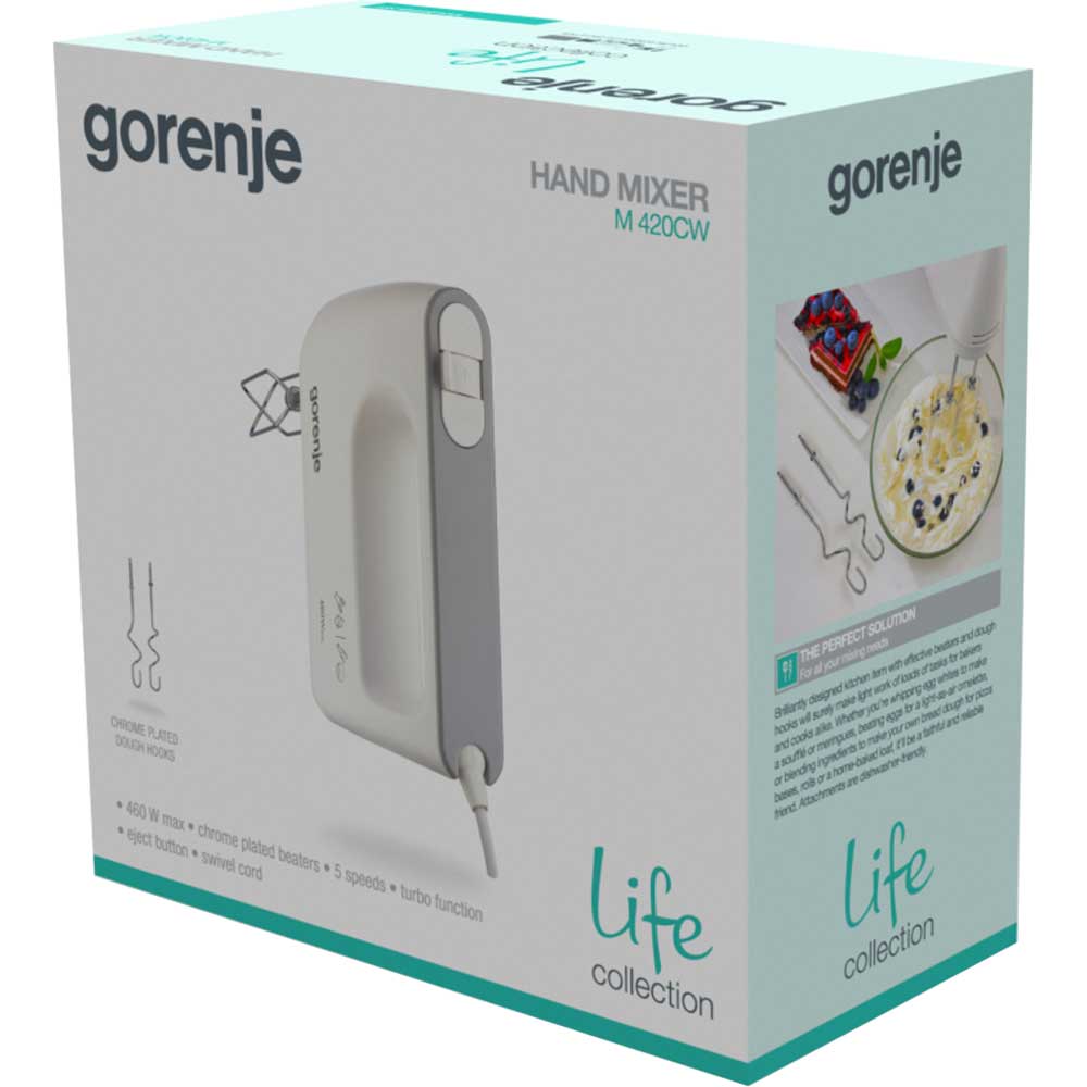 Mixer de mana GORENJE M420CW, 450W, 5 trepte viteza, alb-gri