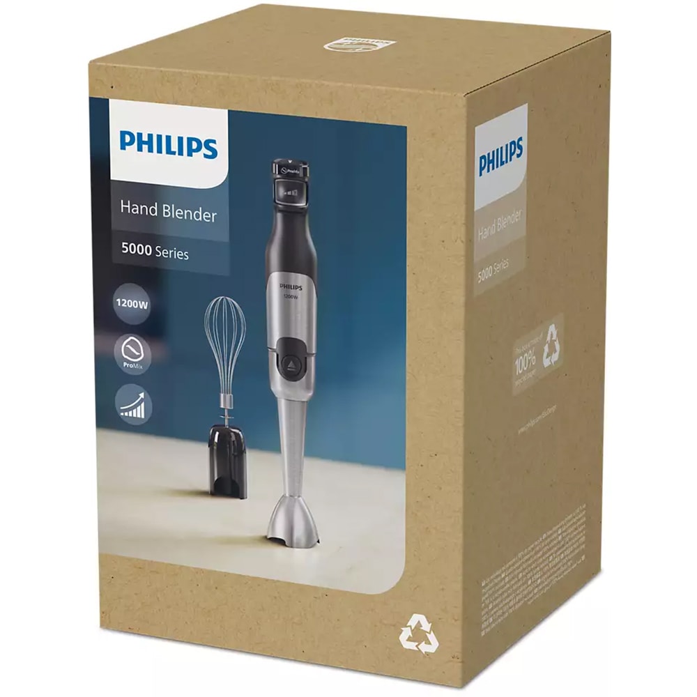 Mixer vertical PHILIPS Seria 5000 HR2682/00, 0.5l, 1200W, 2 trepte viteza, negru-argintiu