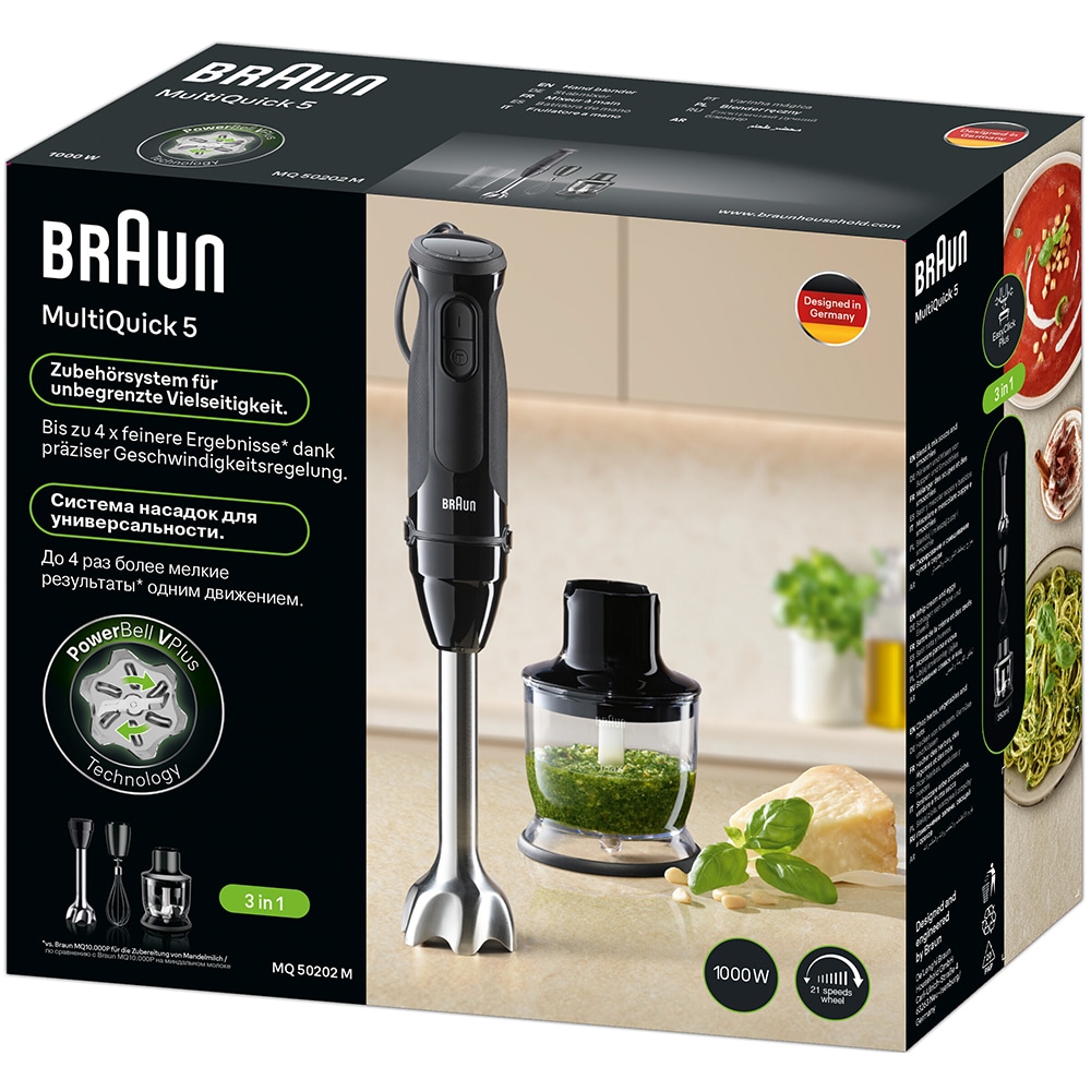 Mixer vertical BRAUN MQ50202M, 0.6l, 1000W, 21 trepte viteza, negru