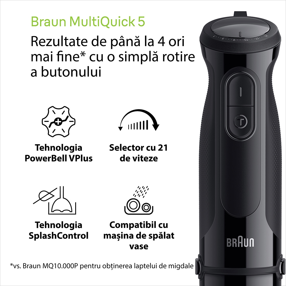 Mixer vertical BRAUN MQ50202M, 0.6l, 1000W, 21 trepte viteza, negru