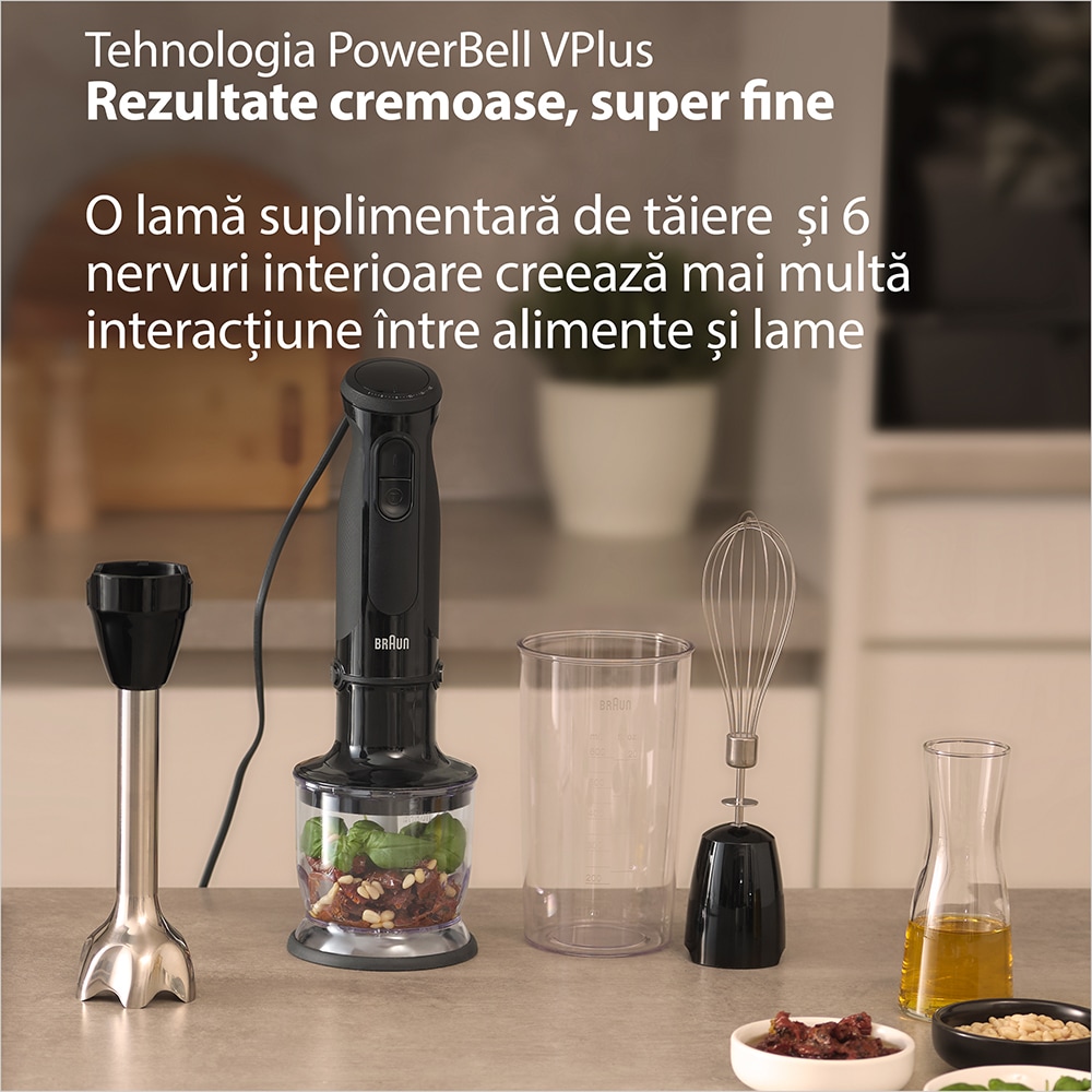 Mixer vertical BRAUN MQ50202M, 0.6l, 1000W, 21 trepte viteza, negru