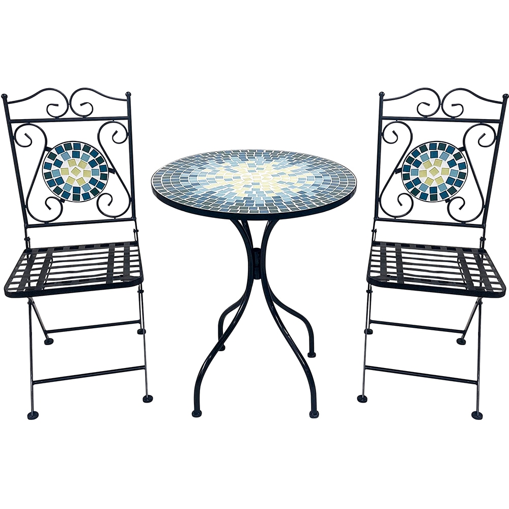 Set mobilier gradina MYRIA Bistro Mosaic Star, 3 piese, negru-albastru