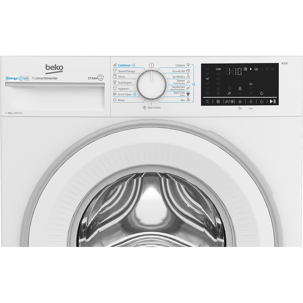 Masina de spalat rufe frontala BEKO B3WFU48215WW ES, EnergySpin, SteamCure, 8 kg, 1200rpm, Clasa A, alb
