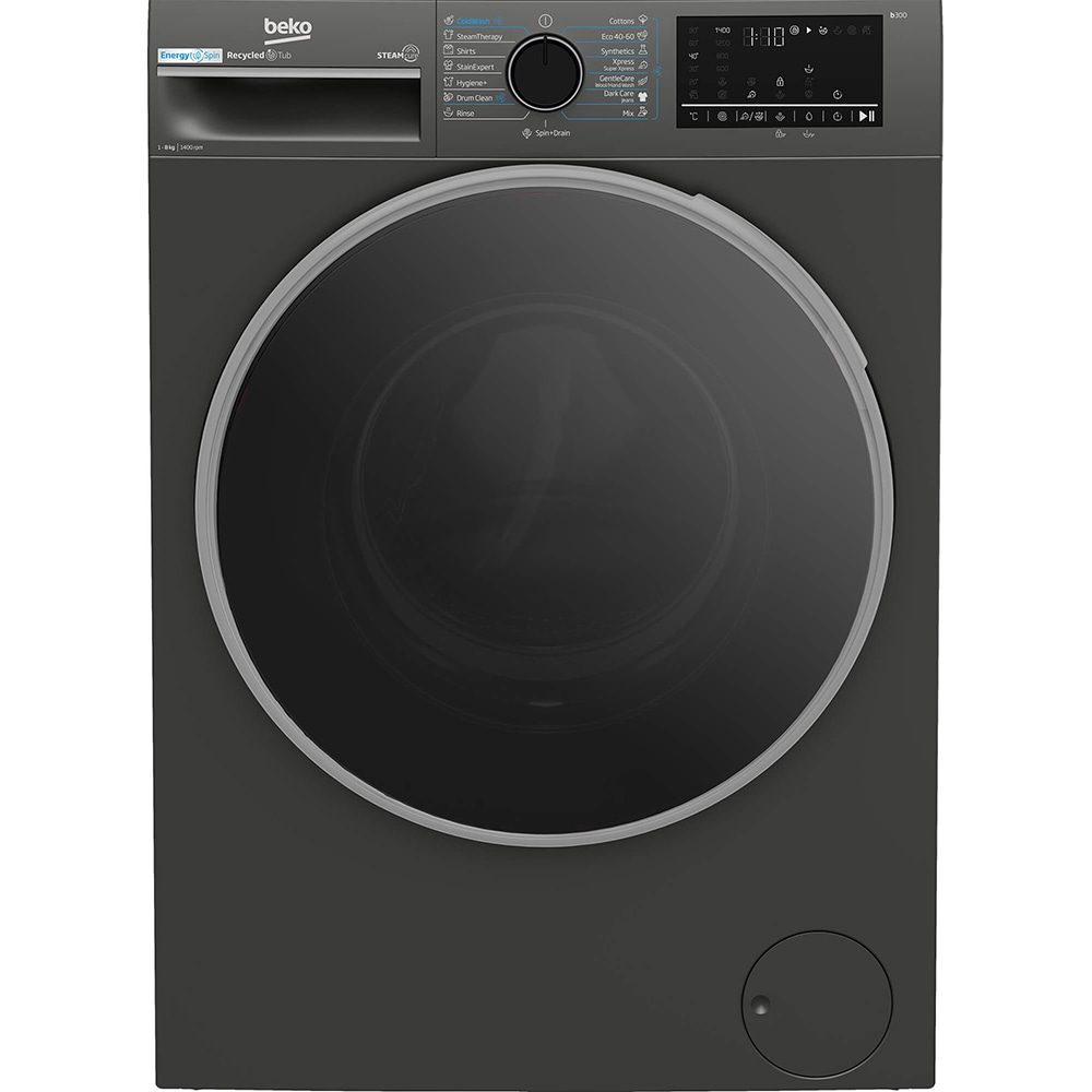 Masina de spalat rufe frontala BEKO B3WFU48415MB2ES, EnergySpin, SteamCure, 8 kg, 1400rpm, Clasa A, gri inchis