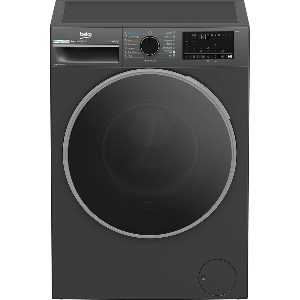 Masina de spalat rufe frontala BEKO B3WFU48415MB2ES, EnergySpin, SteamCure, 8 kg, 1400rpm, Clasa A, gri inchis