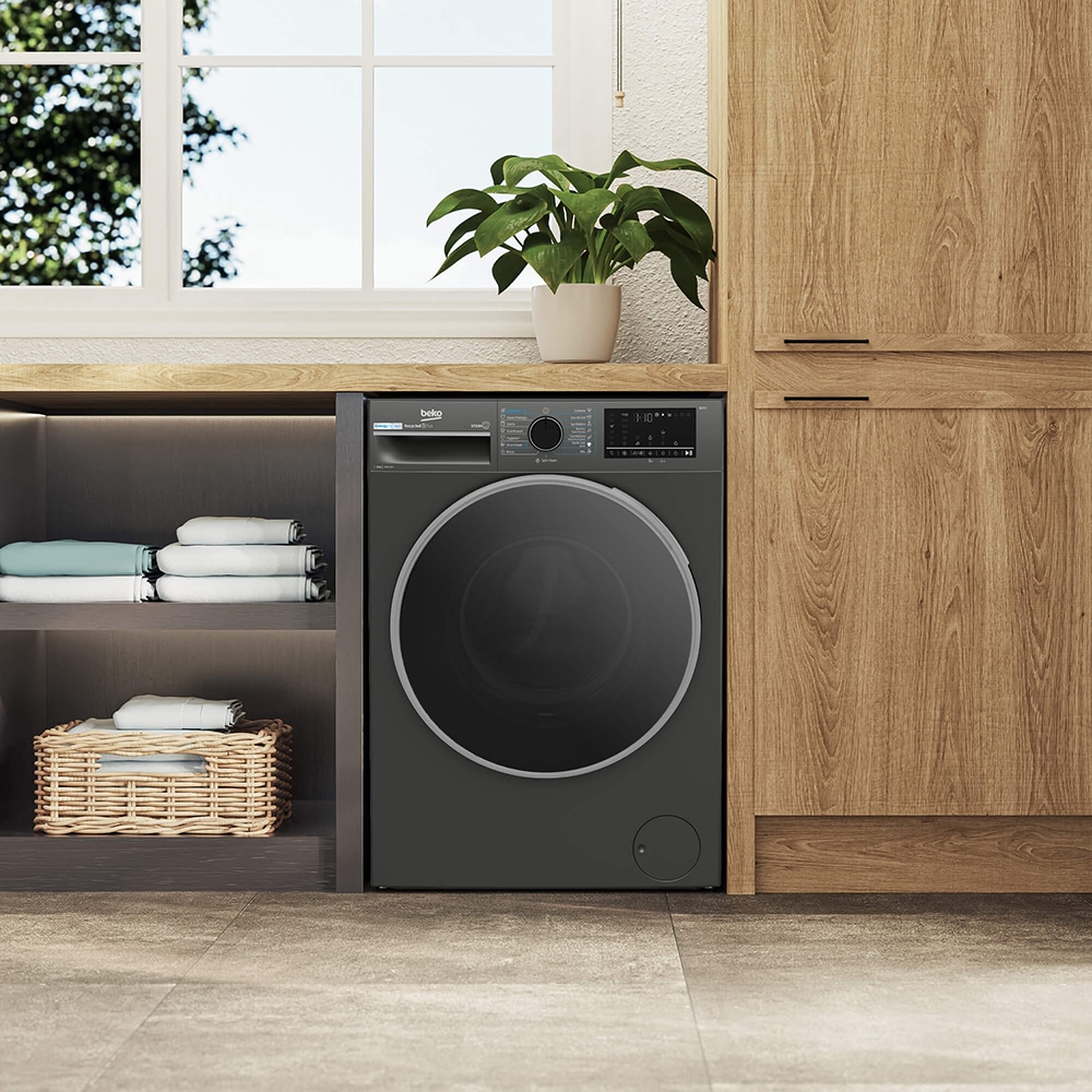 Masina de spalat rufe frontala BEKO B3WFU48415MB2ES, EnergySpin, SteamCure, 8 kg, 1400rpm, Clasa A, gri inchis