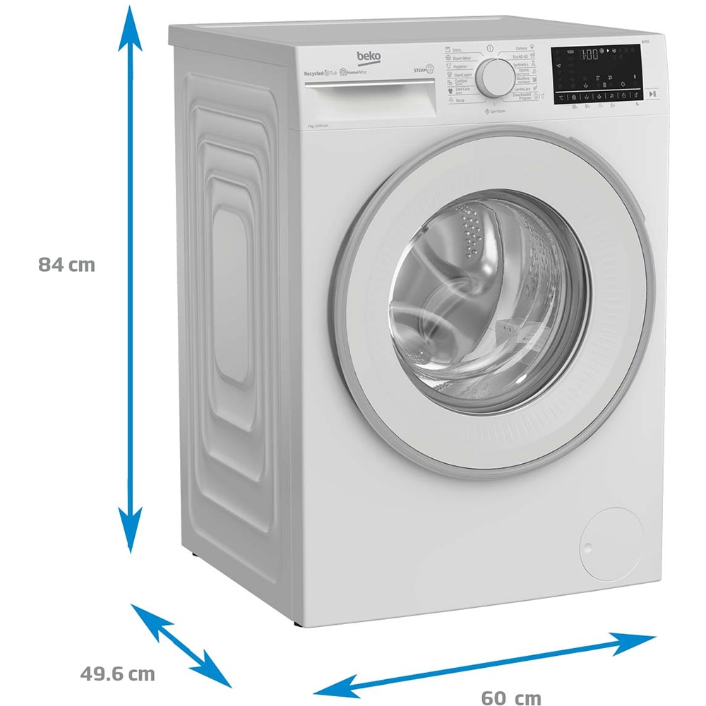 Masina de spalat rufe frontala BEKO B3WFU7704WB, SteamCure, 7kg, 1000rpm, Clasa D, alb
