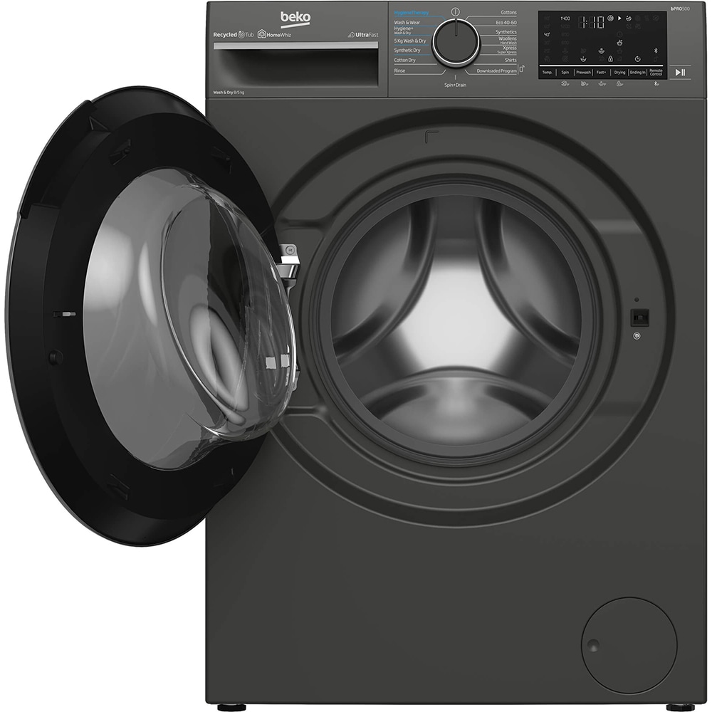 Masina de spalat rufe frontala cu uscator BEKO B5DFT58442M, SteamCure, 8/5 kg, 1400rpm, Clasa A/D, gri inchis