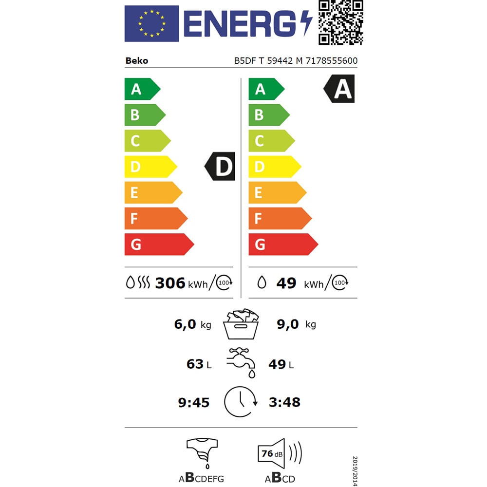 Masina de spalat rufe frontala cu uscator BEKO B5DFT59442M, SteamCure, 9/6 kg, 1400rpm, Clasa A/D, gri inchis