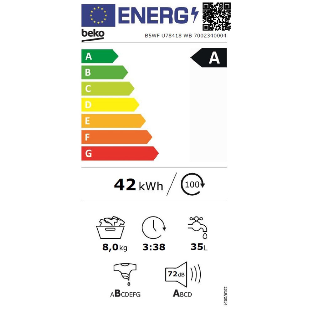 Masina de spalat rufe frontala BEKO B5WFU78418WB, AquaTech, SteamCure, 8kg, 1400rpm, Clasa A, alb