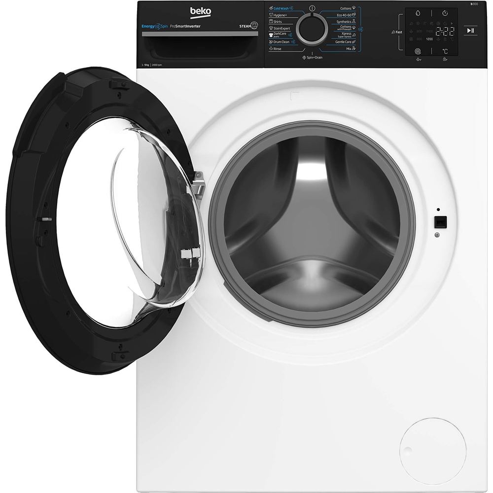 Masina de spalat rufe frontala BEKO BM3WFSU39413WBPB, EnergySpin, SteamCure, 9 kg, 1400rpm, Clasa A, alb