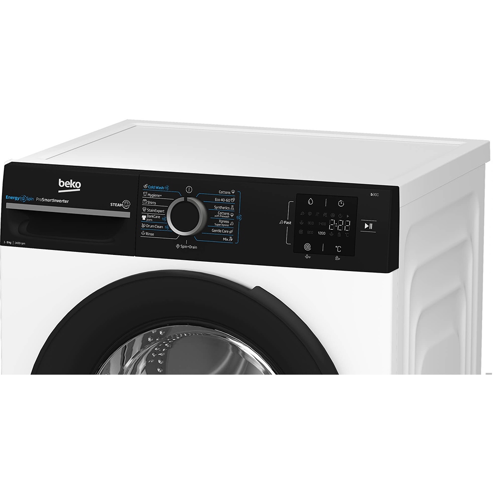 Masina de spalat rufe frontala BEKO BM3WFSU39413WBPB, EnergySpin, SteamCure, 9 kg, 1400rpm, Clasa A, alb